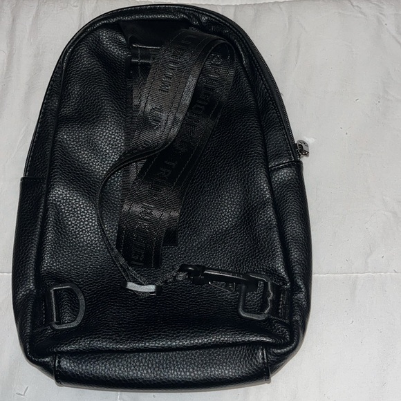 True Religion small black leather backpack with branded canvas strap EUC - Picture 7 of 8